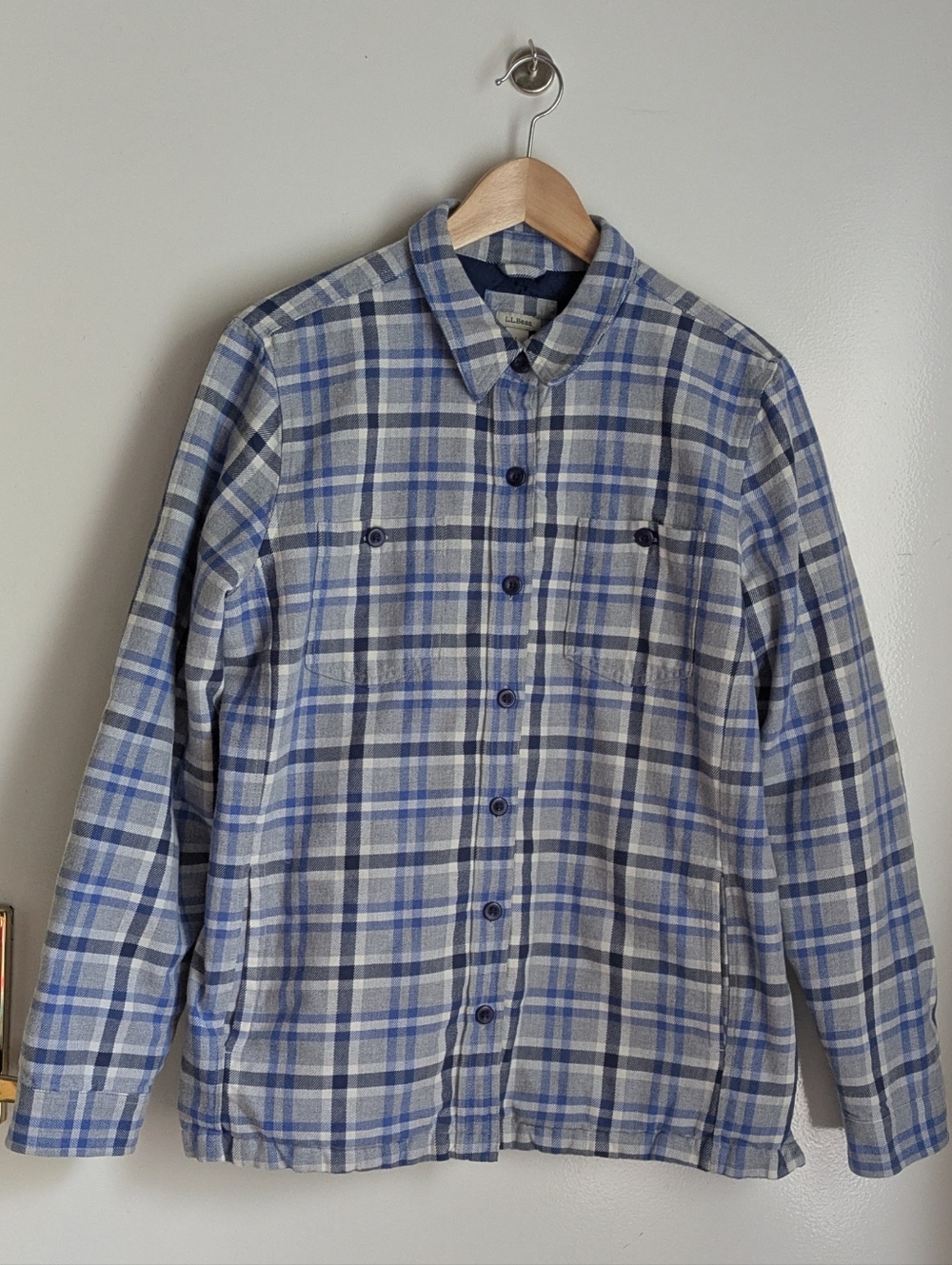L.L. Bean Blue Gray Men's Plaid Shirt Jacket Shacket Large